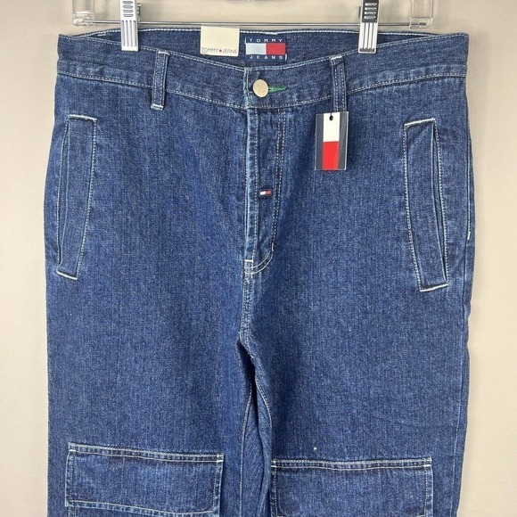 Tommy Hilfiger Vintage Cargo Jeans Size 9 Juniors Button Front Y2K - Picture 2 of 15